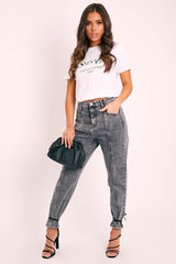 Grey Straight Leg Double Seam Denim Jeans - Xara-Jeans