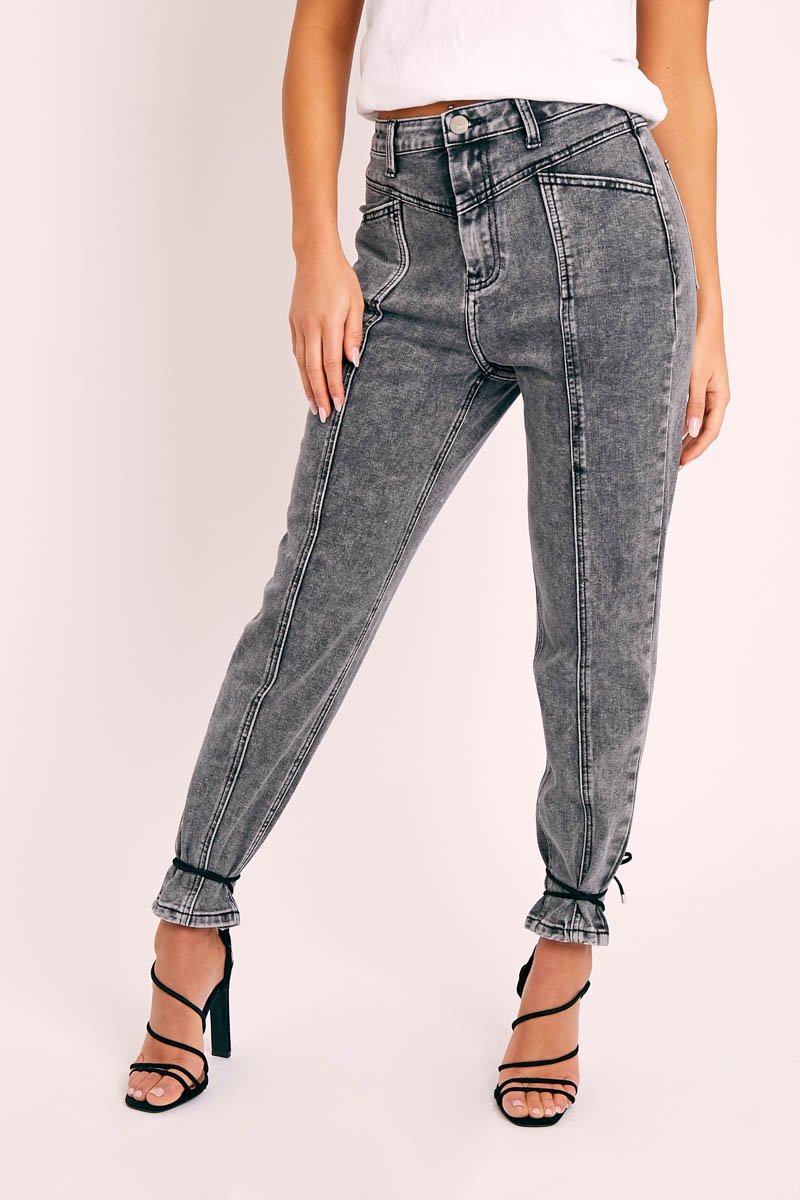 Grey Straight Leg Double Seam Denim Jeans - Xara-Jeans