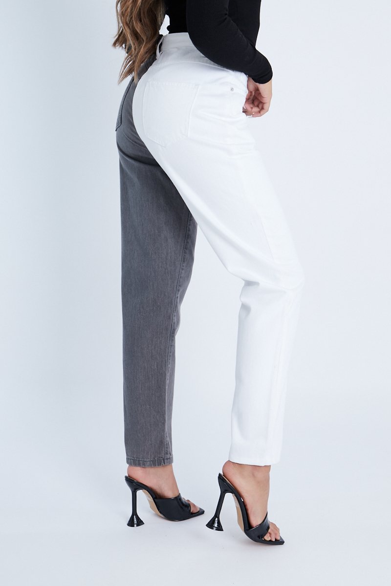 Grey Straight Leg Split Colour Jeans - Jakia-Jeans