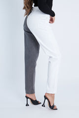 Grey Straight Leg Split Colour Jeans - Jakia-Jeans