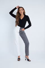 Grey Straight Leg Split Colour Jeans - Jakia-Jeans