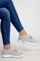Grey Stretch Mesh Lace Up Trainers - Beulah-Trainers