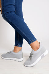 Grey Stretch Mesh Lace Up Trainers - Beulah-Trainers