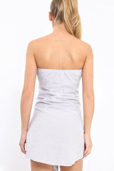 Grey Stripe Bardot Tie Around The Waist Dress - Gwen-Dresses