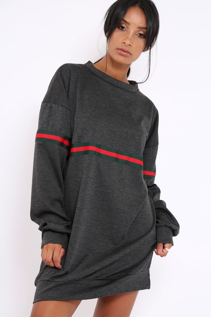 Grey Stripe Jumper Dress - Finley-Dresses