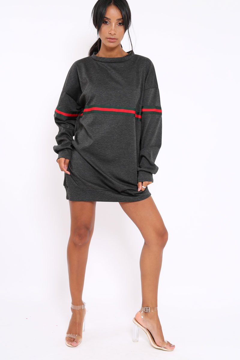 Grey Stripe Jumper Dress - Finley-Dresses