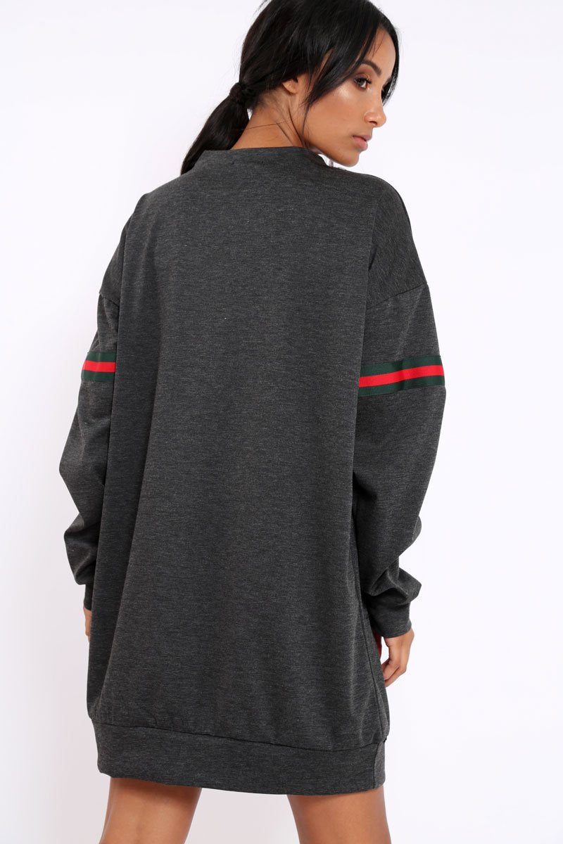 Grey Stripe Jumper Dress - Finley-Dresses