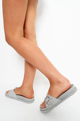 Grey Studded Buckle Sliders - Feliciti-Sliders