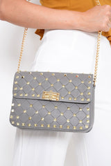 Grey Studded Cross Body Bag - Cherry-Bags