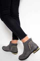 Grey Studded Faux Suede Ankle Boots - Pearson-Boots