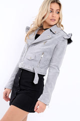 Grey Suede Biker Jacket - Taya-Jackets