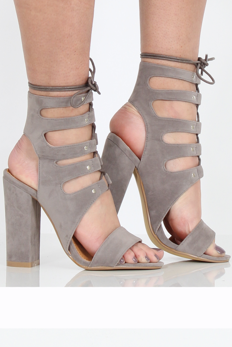 Grey Suede Block Lace Up Heel- Daisy-Heels