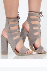 Grey Suede Block Lace Up Heel- Daisy-Heels