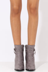 Grey Suede Bow Detail Heeled Ankle Boots - Emrata-Boots