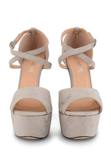 Grey Suede Cross Over Strap Platform Heels - Martha-Heels
