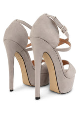 Grey Suede Cross Over Strap Platform Heels - Martha-Heels