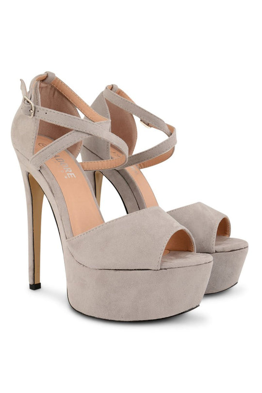 Grey Suede Cross Over Strap Platform Heels - Martha