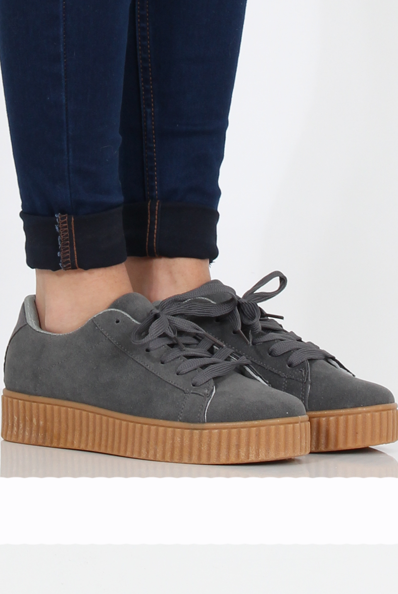 Grey Suede Gum Sole Creepers - Sandy-Shoes
