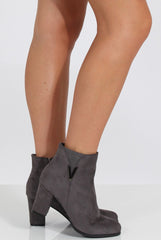 Grey Suede Heeled Boots with Metal Detailing - Nia-Boots
