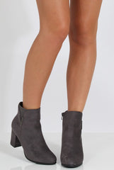 Grey Suede Heeled Boots with Metal Detailing - Nia-Boots