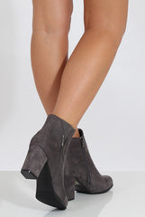 Grey Suede Heeled Boots with Metal Detailing - Nia-Boots