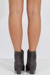 Grey Suede Heeled Boots with Metal Detailing - Nia-Boots