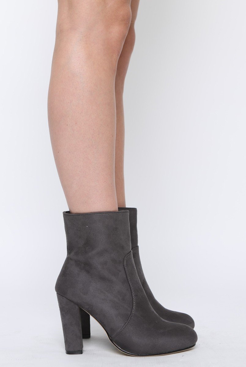 Grey Suede High Ankle Heeled Boots - Dondi-Boots