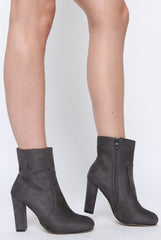 Grey Suede High Ankle Heeled Boots - Dondi-Boots