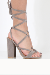 Grey Suede Lace Up Block Heels - Ruby-Heels