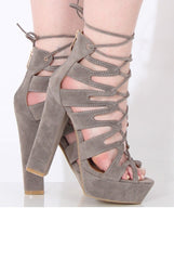 Grey Suede Lace Up Platform Heels - Katrina-Heels