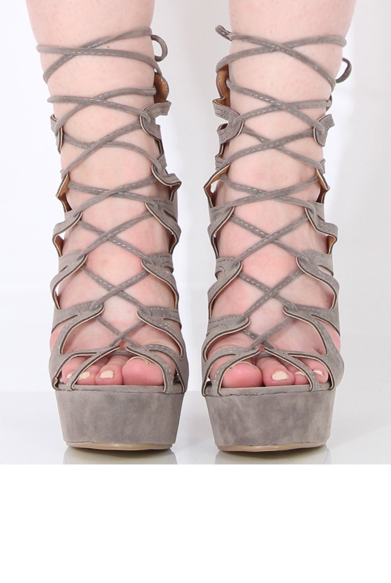 Grey Suede Lace Up Platform Heels - Katrina-Heels