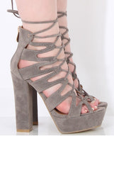 Grey Suede Lace Up Platform Heels - Katrina-Heels