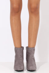 Grey Suede Metal Heel Detail Ankle Boots - Claudia-Boots