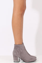 Grey Suede Metal Heel Detail Ankle Boots - Claudia-Boots