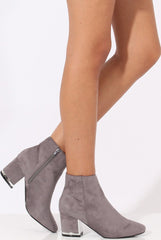 Grey Suede Metal Heel Detail Ankle Boots - Claudia-Boots