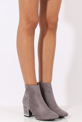 Grey Suede Metal Heel Detail Ankle Boots - Claudia-Boots