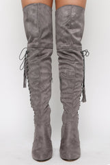 Grey Suede Over the Knee Lace Up Detail Boots - Alora-Boots