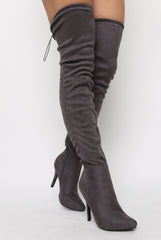 Grey Suede Stiletto Heel Over The Knee Boots - January-Boots