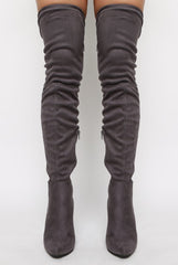 Grey Suede Stiletto Heel Over The Knee Boots - January-Boots