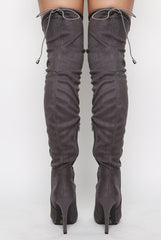 Grey Suede Stiletto Heel Over The Knee Boots - January-Boots