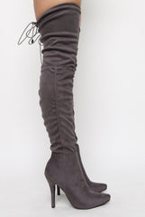 Grey Suede Stiletto Heel Over The Knee Boots - January-Boots
