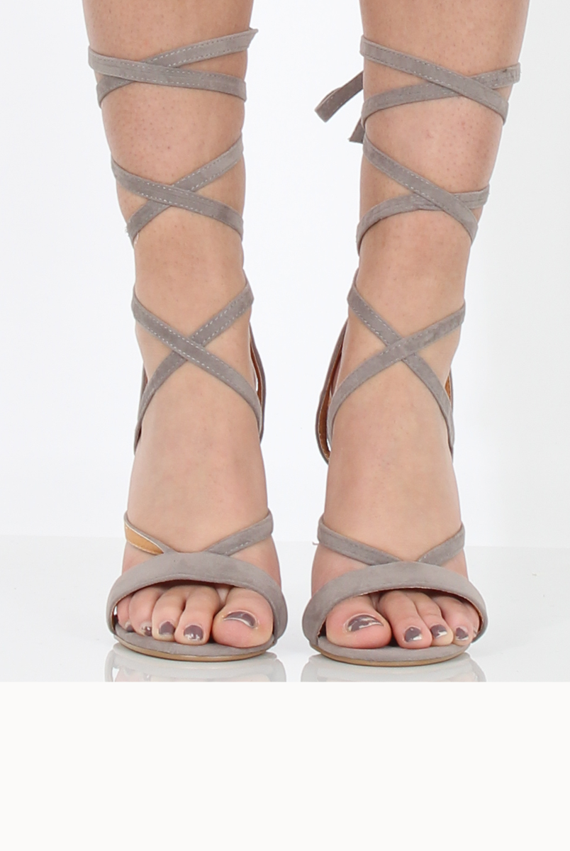 Grey Suede Tie Up Clear Heels - Skyler-Heels