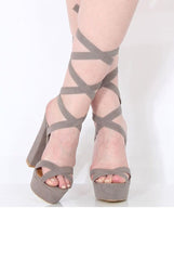 Grey Suede Tie Up Platform Heels - Janna-Heels