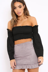 Grey Suedette Frill Hem Mini Skirt - Misse-Skirts