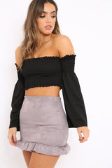 Grey Suedette Frill Hem Mini Skirt - Misse-Skirts