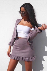 Grey Suedette Frill Hem Mini Skirt - Misse-Skirts