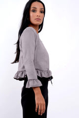 Grey Suedette Frill Hems Jacket - Elsa-Jackets
