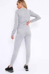 Grey Super Red Slogan Crop Jumper And Joggers Loungerwear Set - Olita-Loungewear