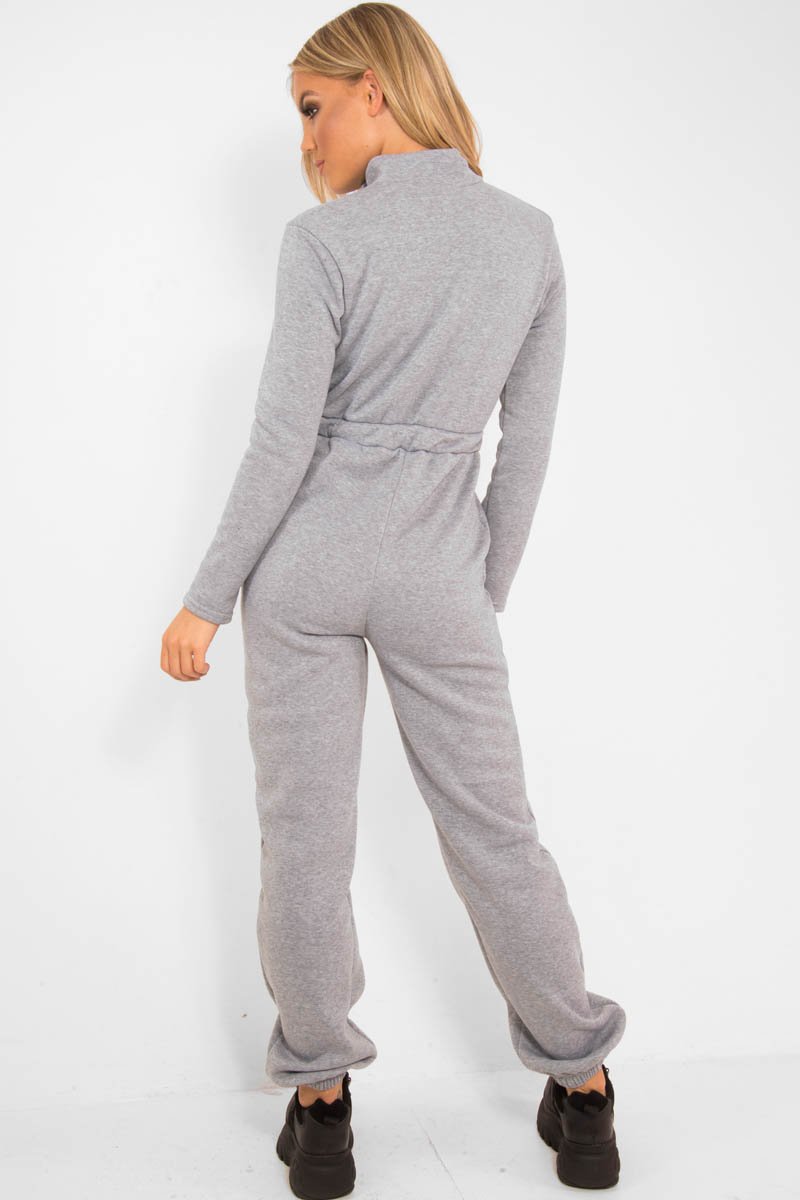 Grey Sweat Drawstring Waist Jumpsuit - Darrah-Jumpsuits