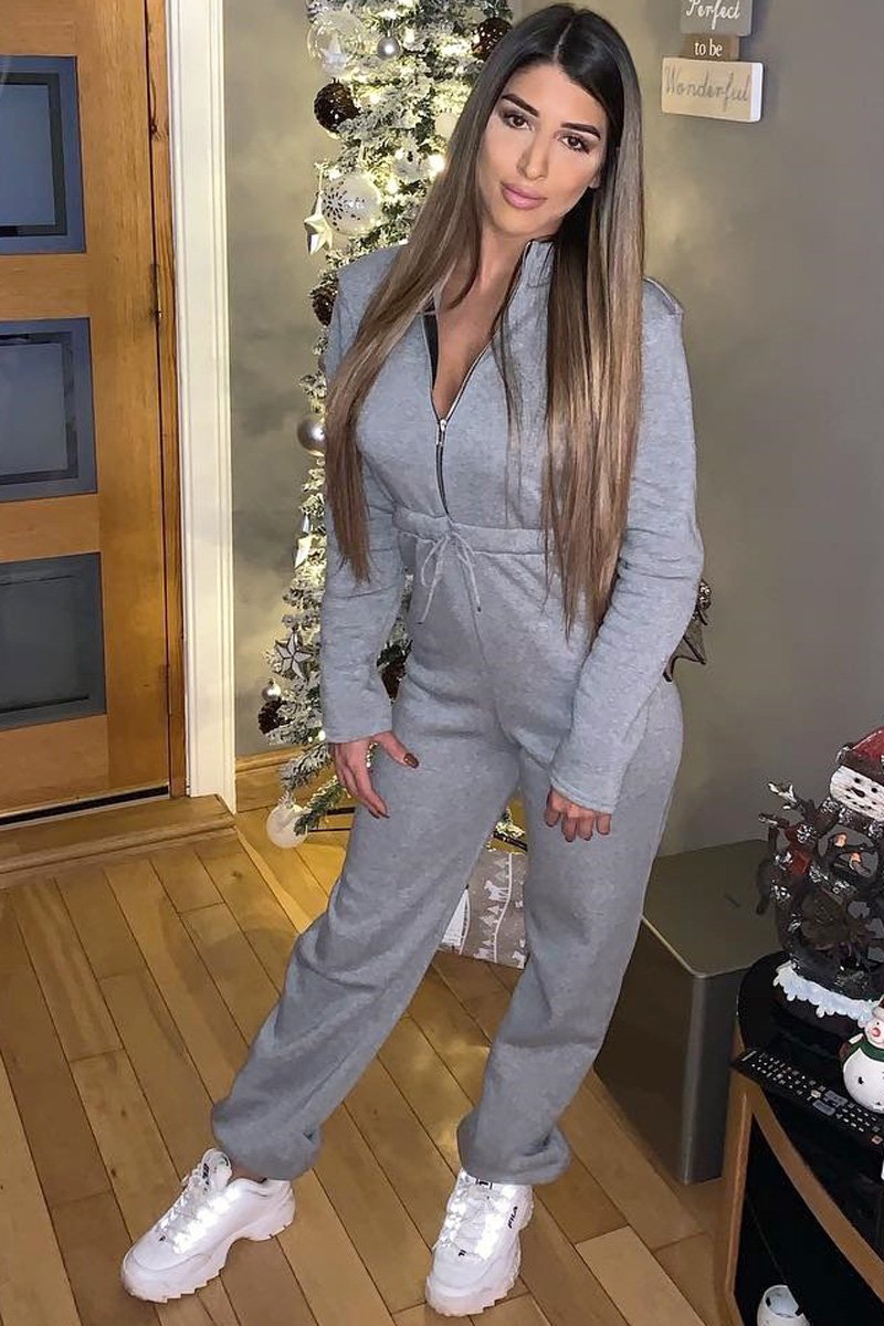 Grey Sweat Drawstring Waist Jumpsuit - Darrah-Jumpsuits